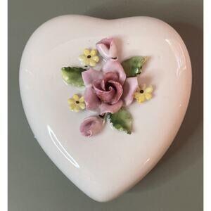 Vintage RVG Germany Heart Shaped Trinket Jewelry Box Raised Floral